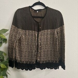 Peruvian Connection Black and Cream Cardigan basic timeless unique